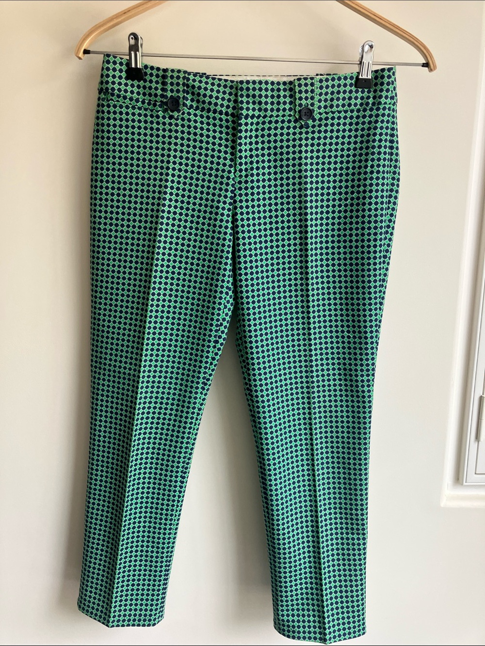 BANANA REPUBLIC Green and Navy Retro Print Cropped Ankle Dress Pants Women’s 4P